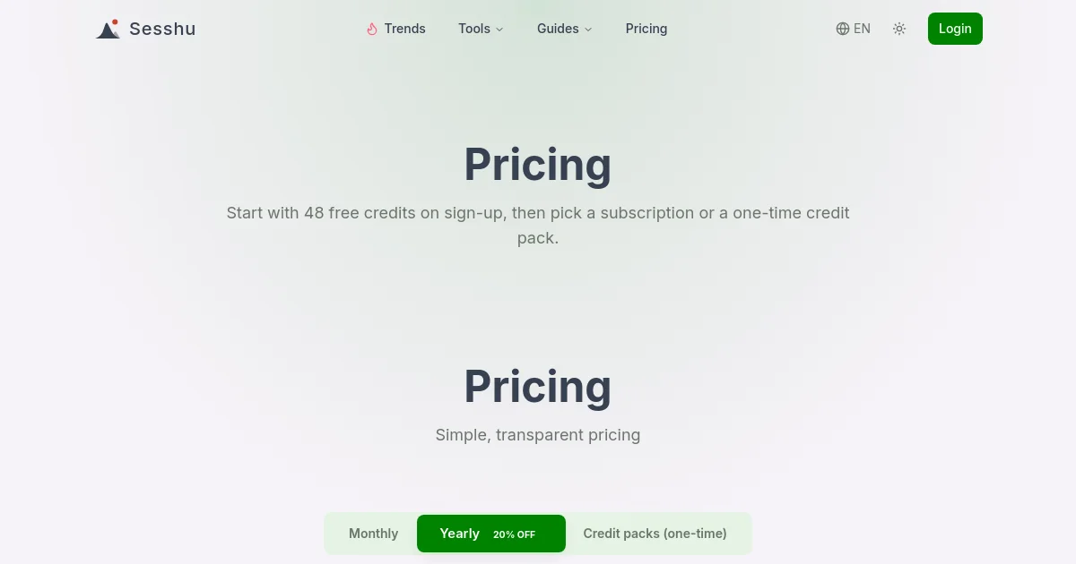 Sesshu pricing page