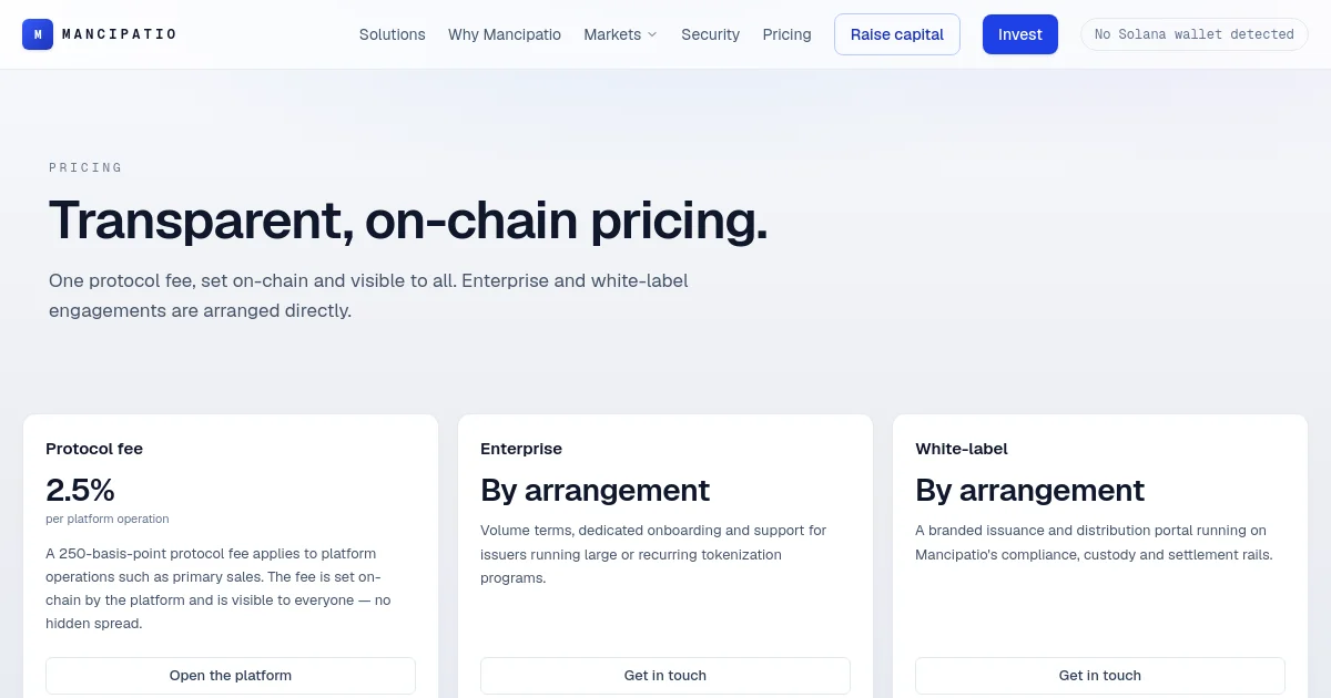 Mancipatio pricing page