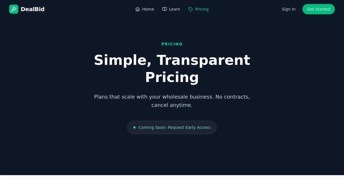 Dealbid pricing page