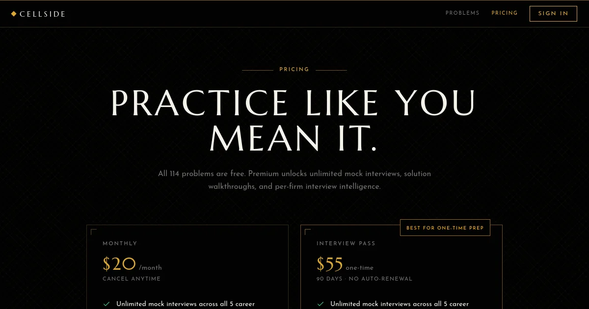 Cellside pricing page