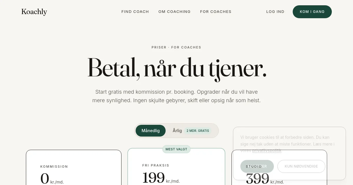 Koachly pricing page