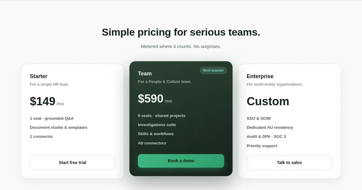 Olilo pricing page