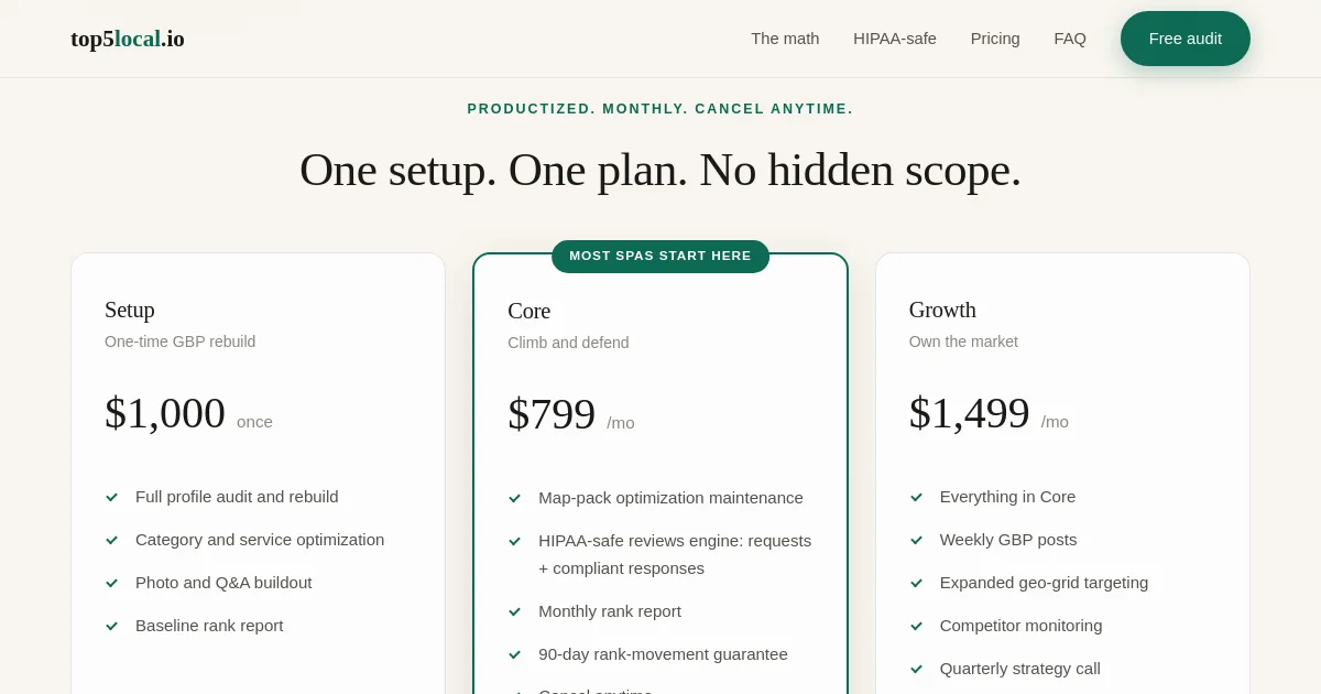 Top5local pricing page