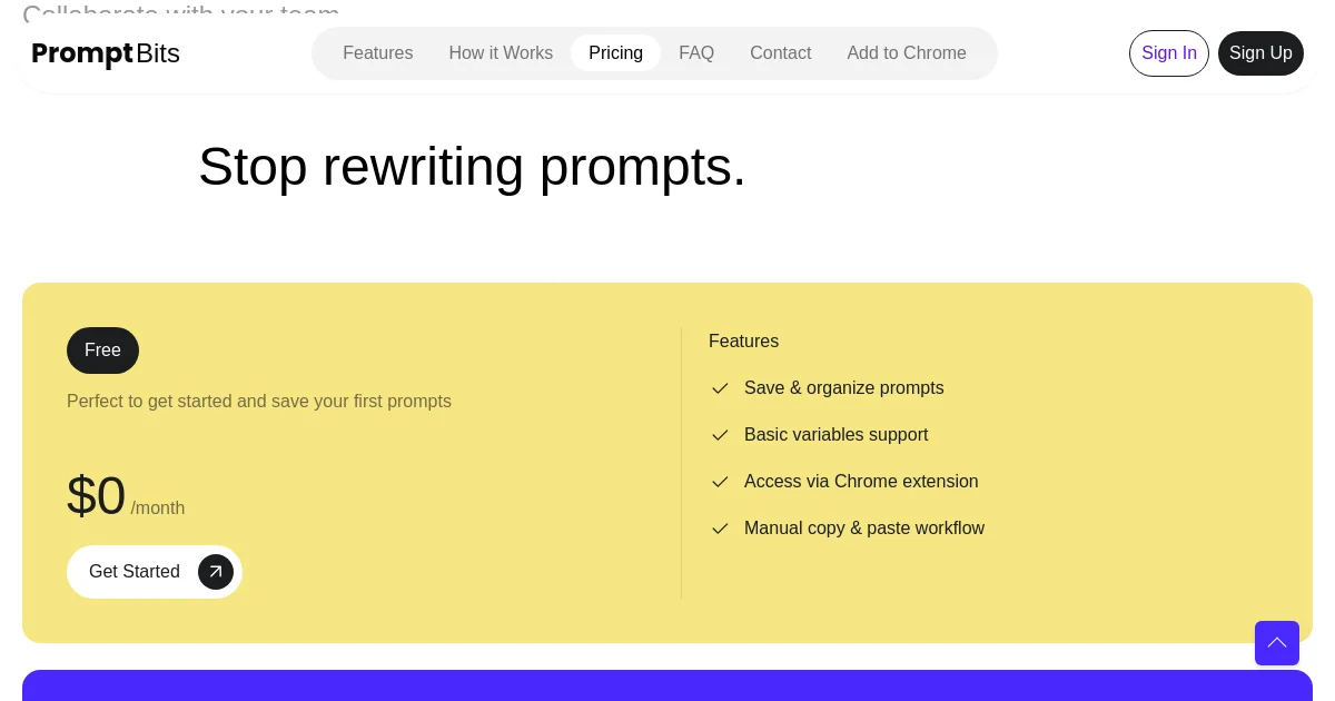 Promptbits pricing page