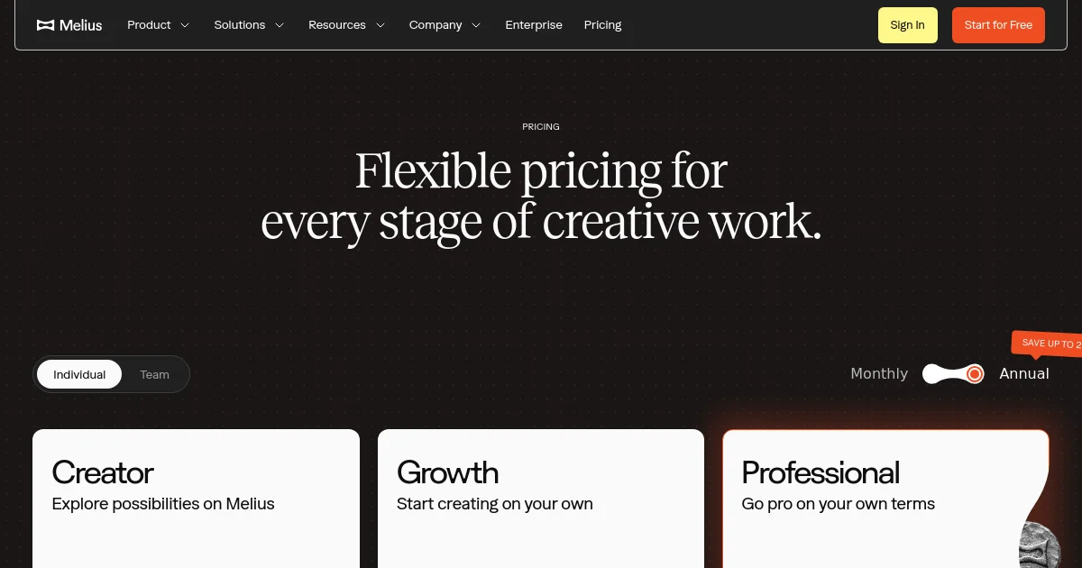 Melius pricing page