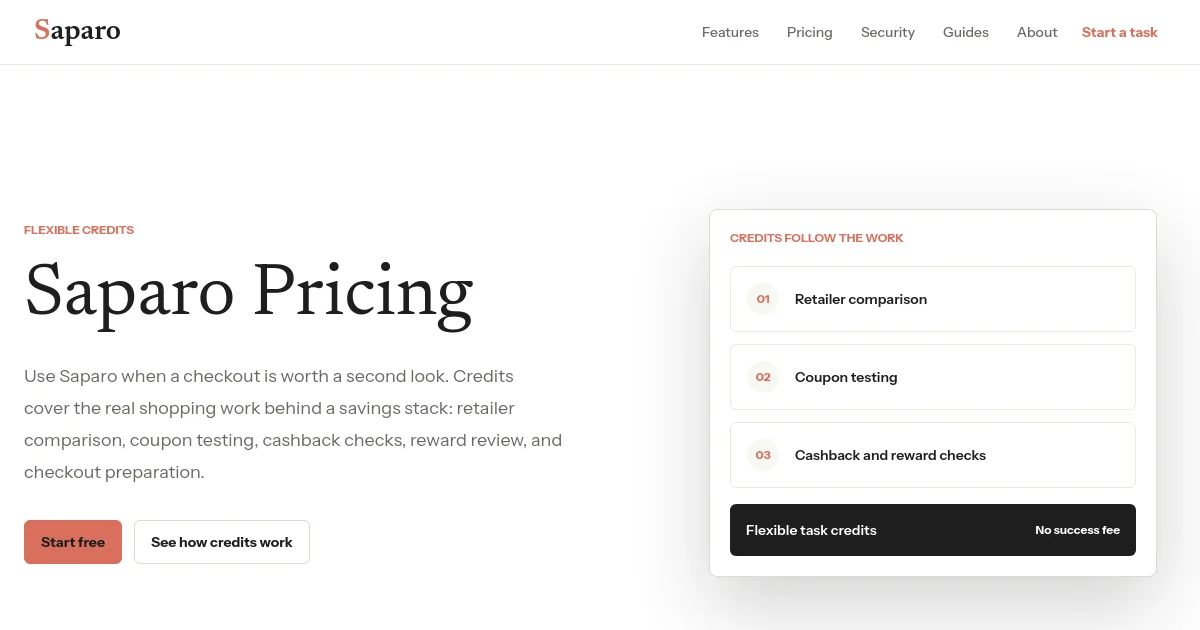 Saparo pricing page