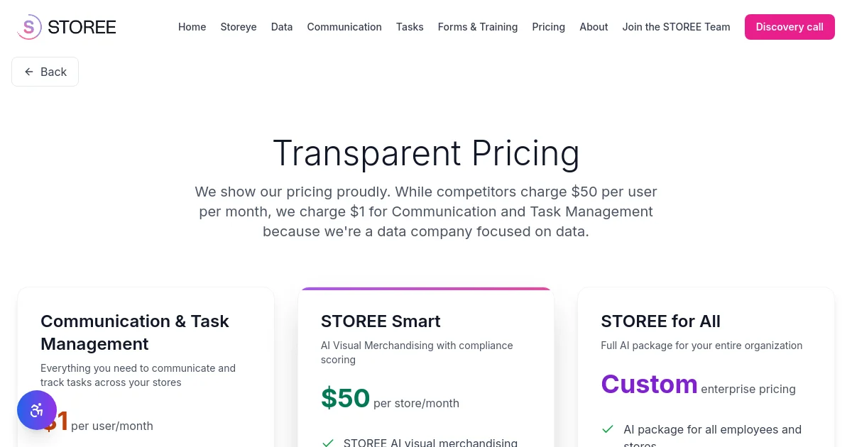 STOREE pricing page