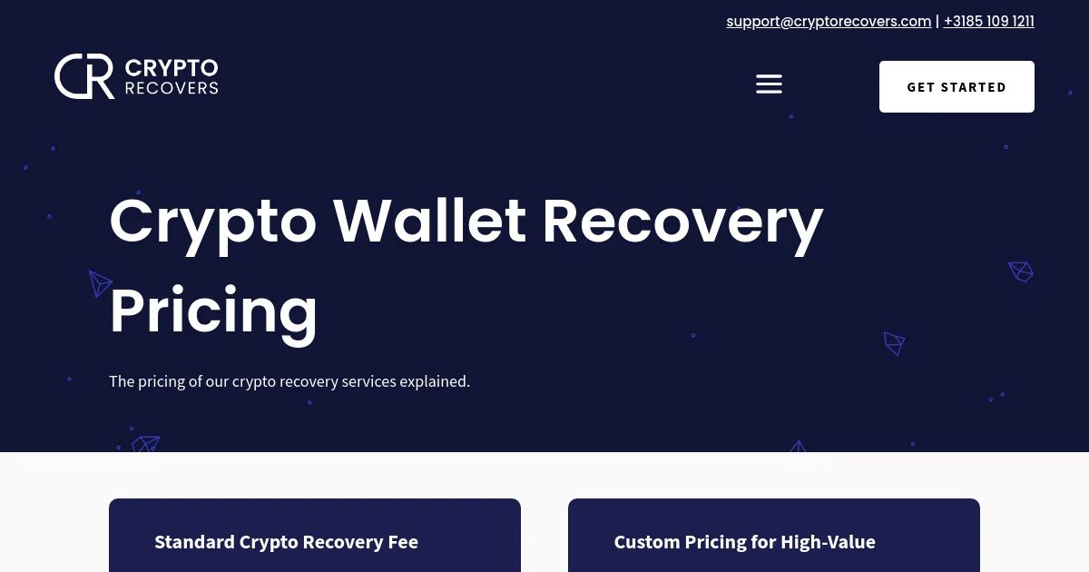 Crypto Recovers pricing page