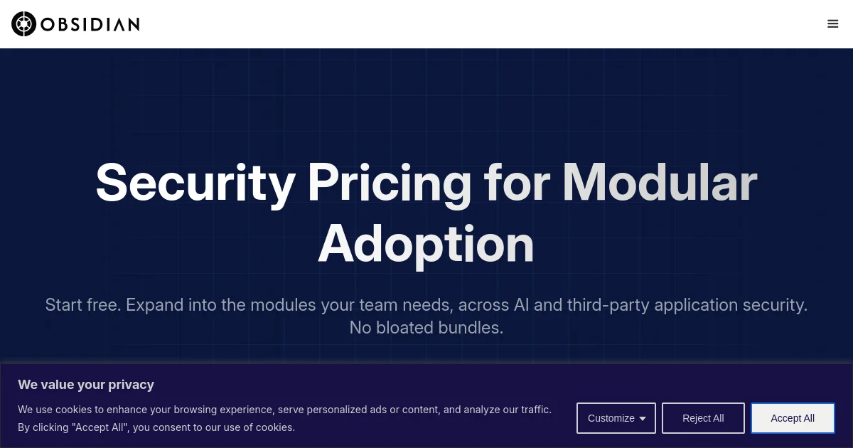 Obsidian Security pricing page