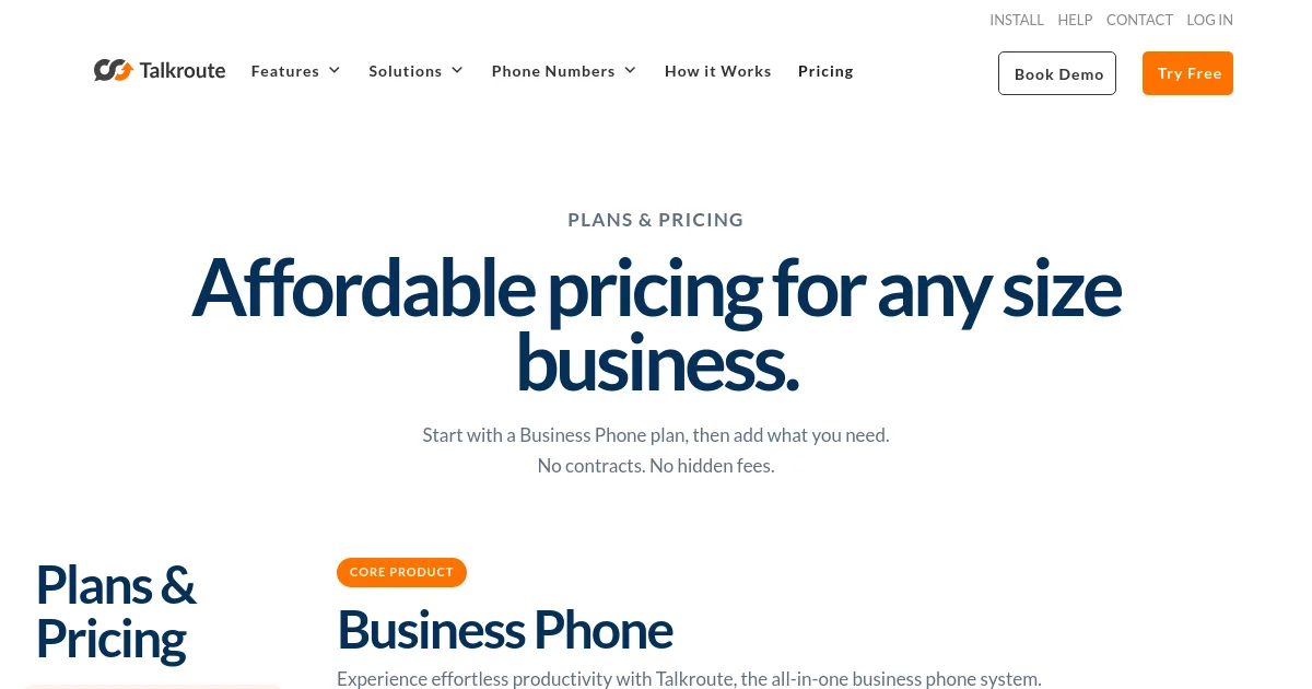 Talkroute Virtual Phone System pricing page