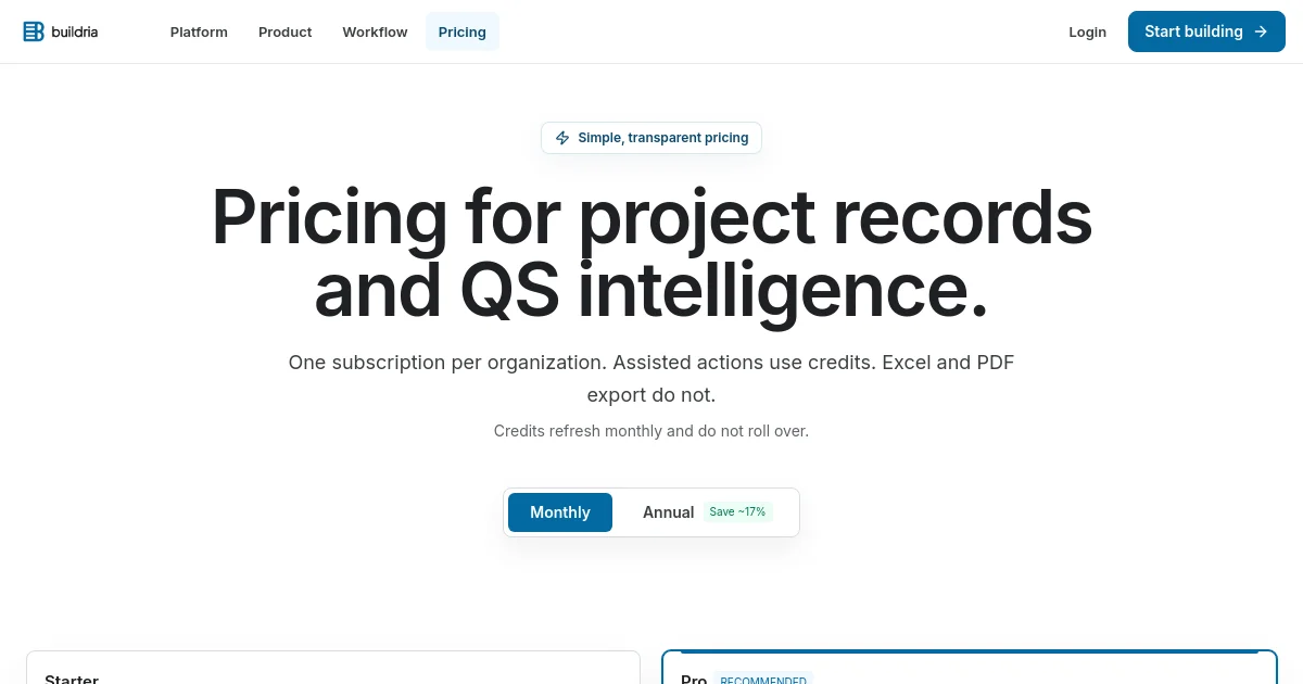 Buildria pricing page