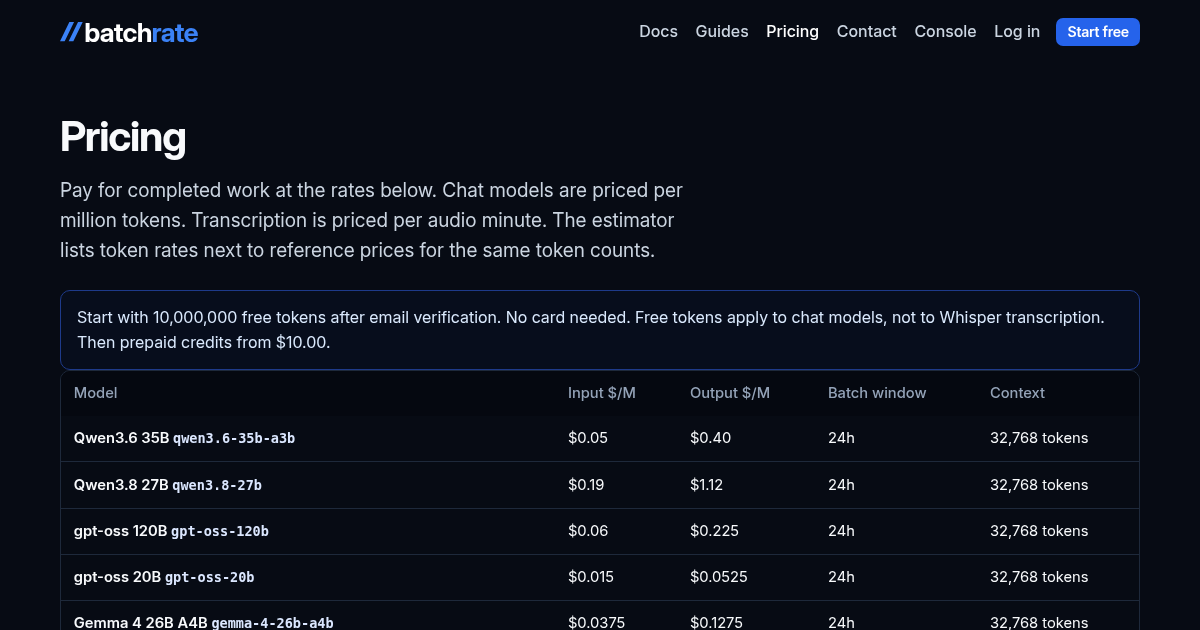 Batchrate pricing page
