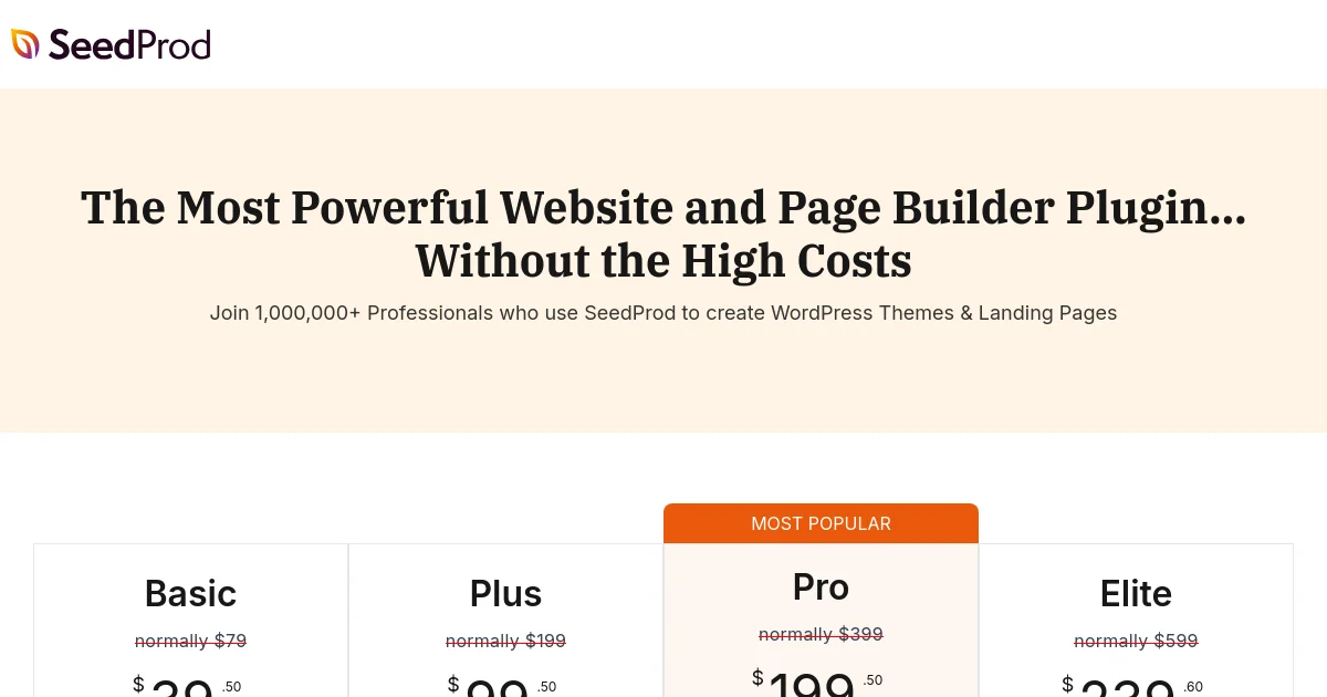 SeedProd pricing page