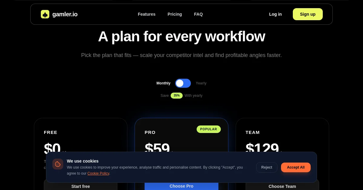 Gamler pricing page