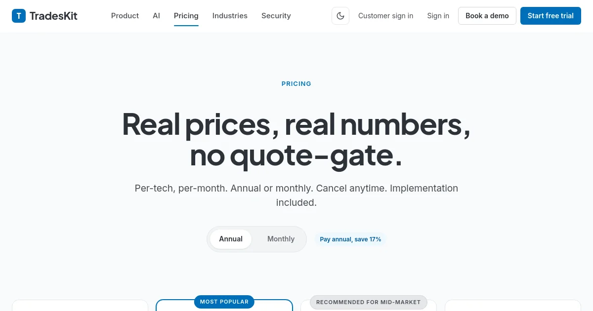 Tradeskit pricing page