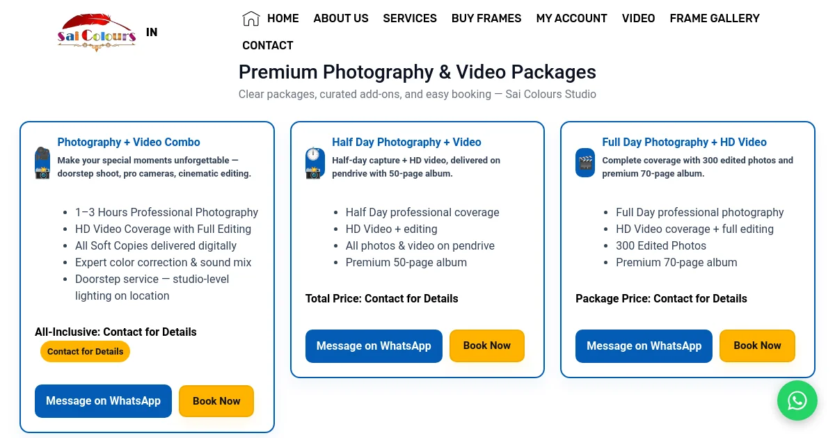 Sai Colours Studio pricing page