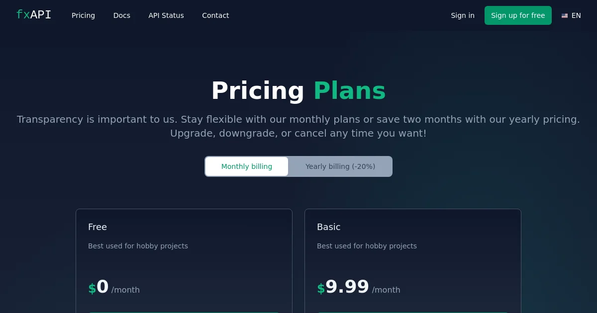 Everapi pricing page