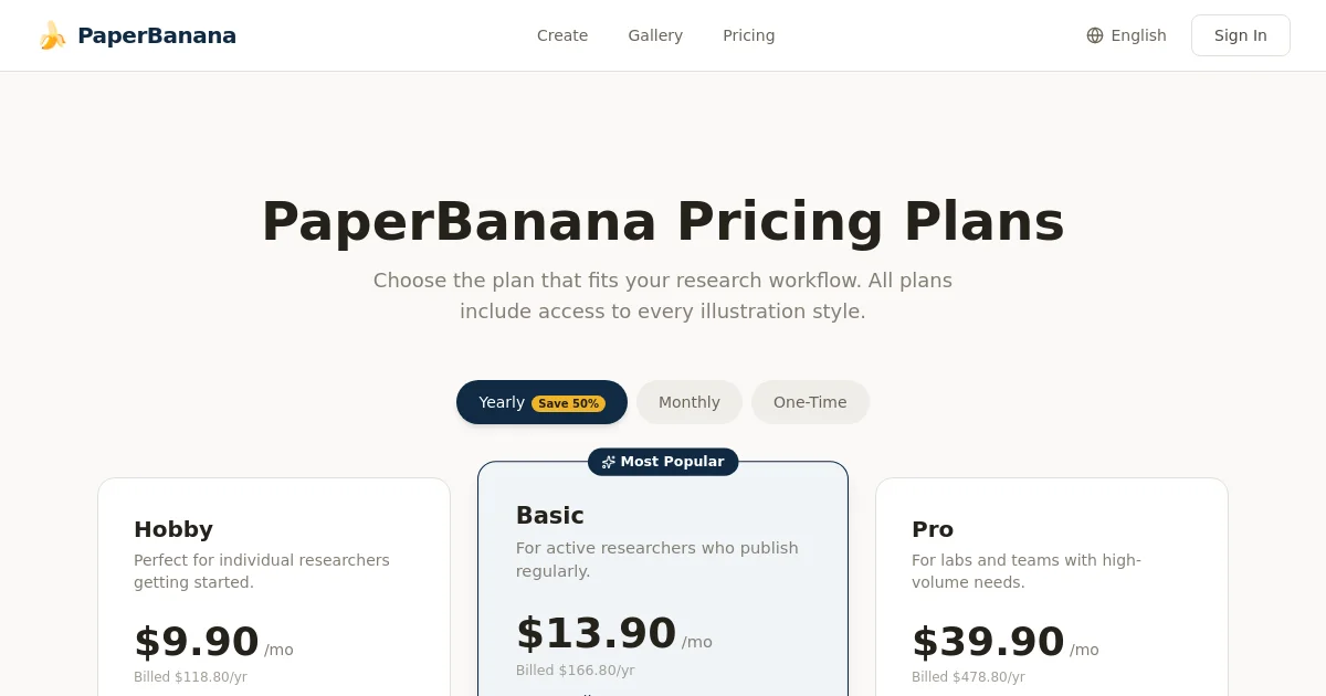 PaperBanana pricing page
