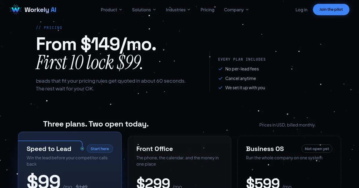Workely pricing page
