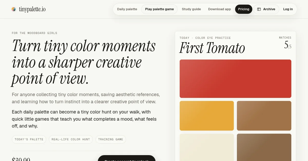 Tinypalette pricing page