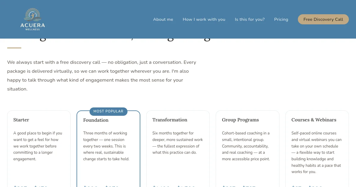 Acuerawellness pricing page