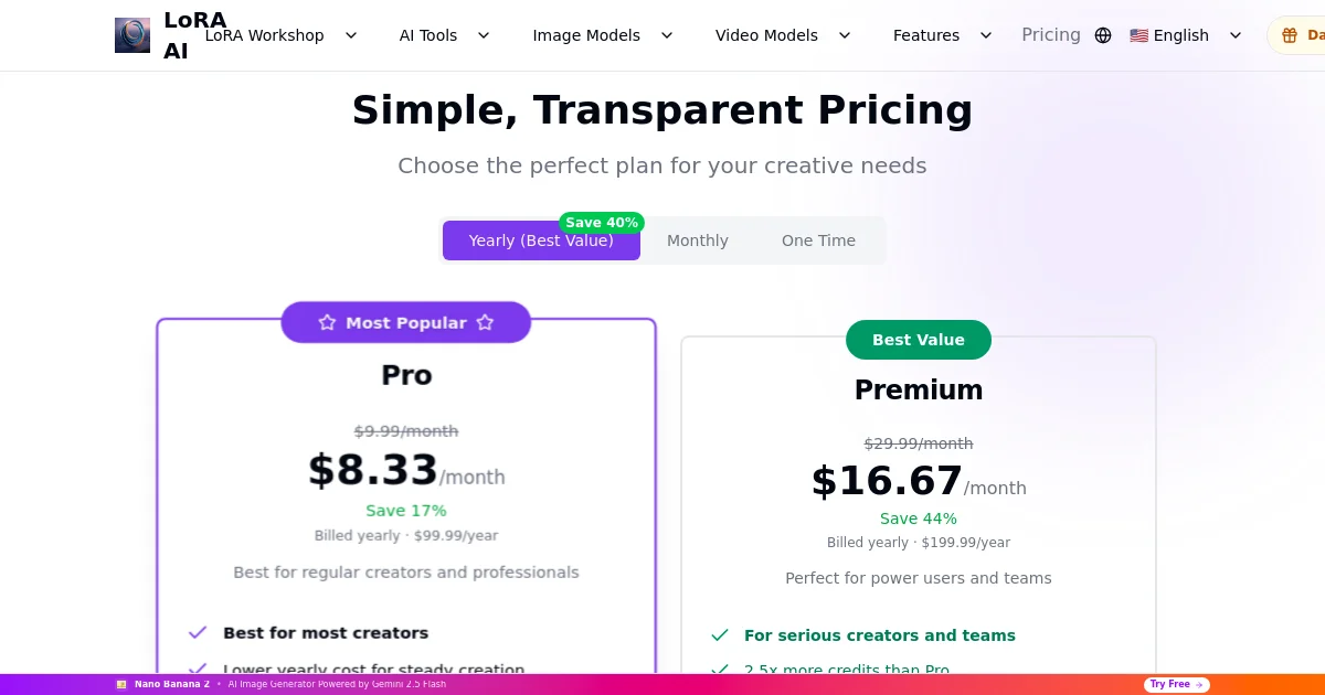 lora ai Anime LoRA Training pricing page