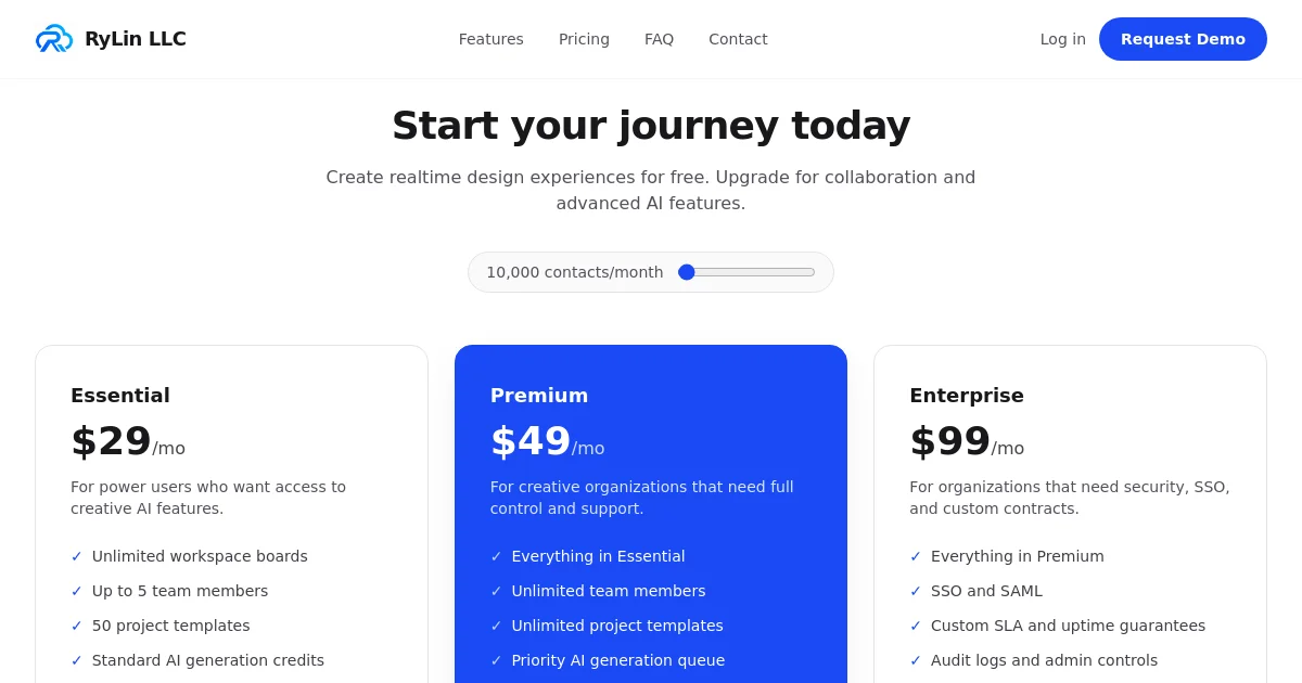 Rylin pricing page