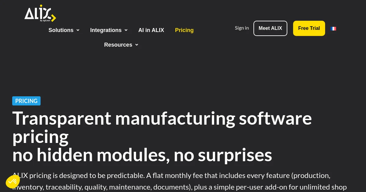 Alix pricing page