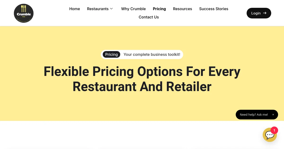 Crumble POS pricing page