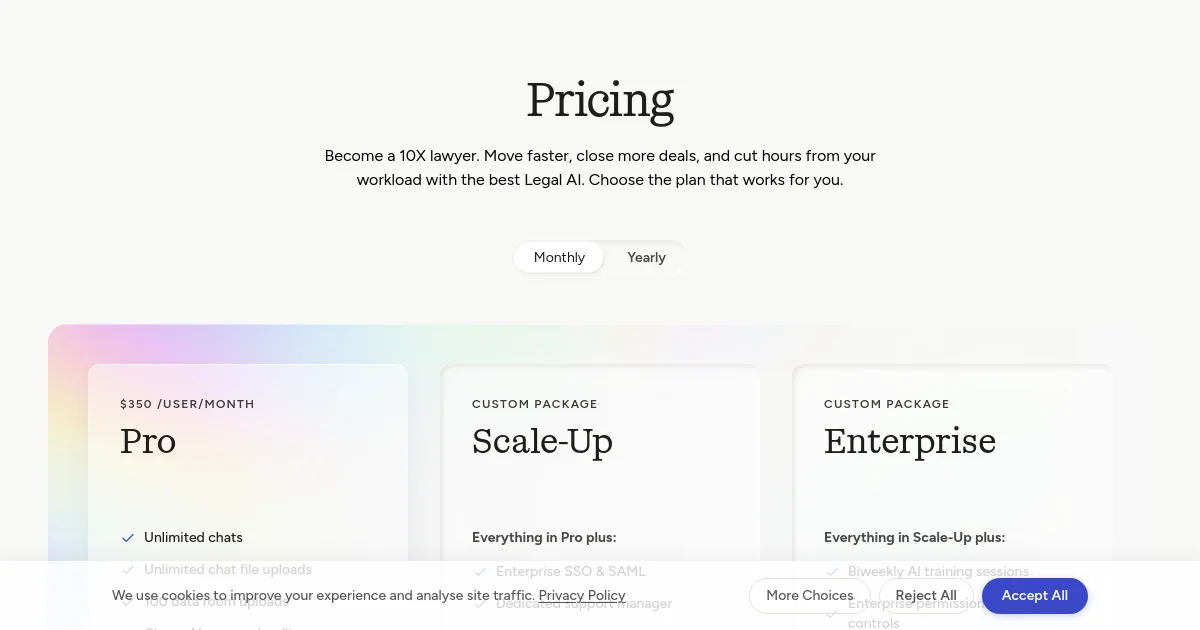 Claren Law pricing page