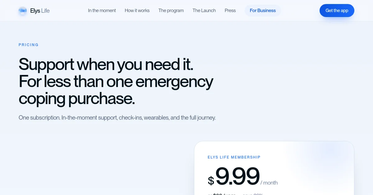 Elyslife pricing page