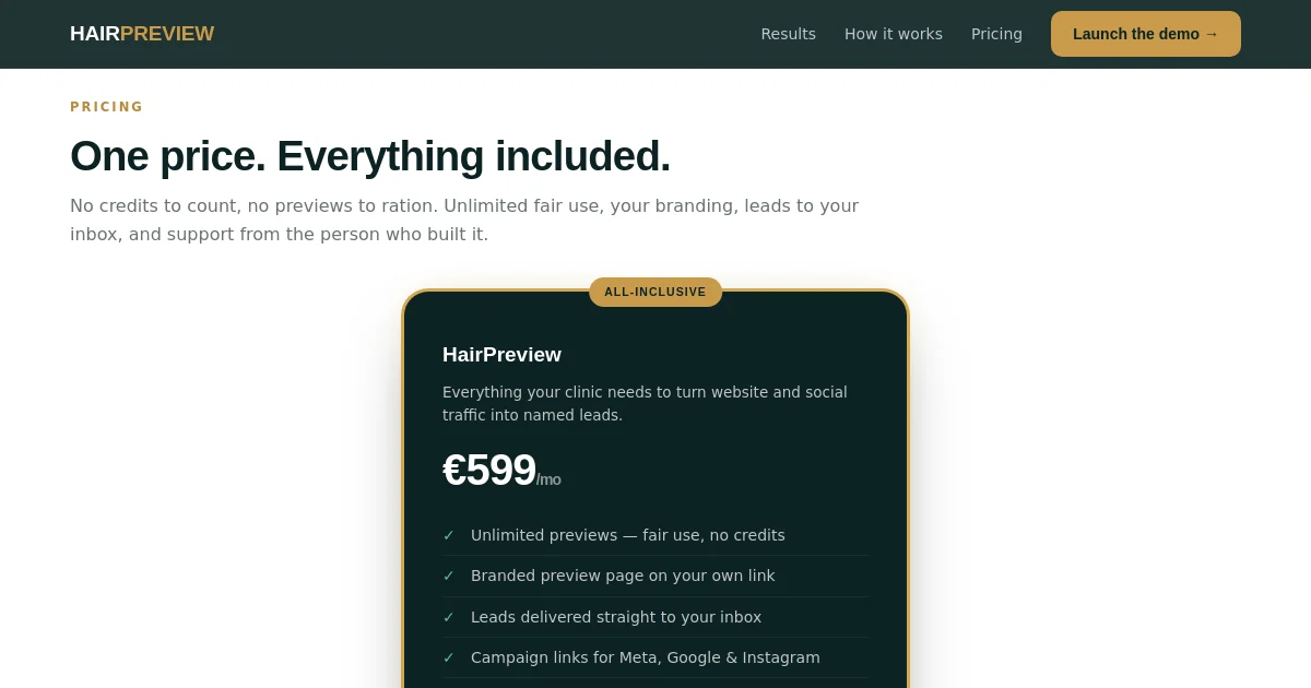 Hairpreview pricing page