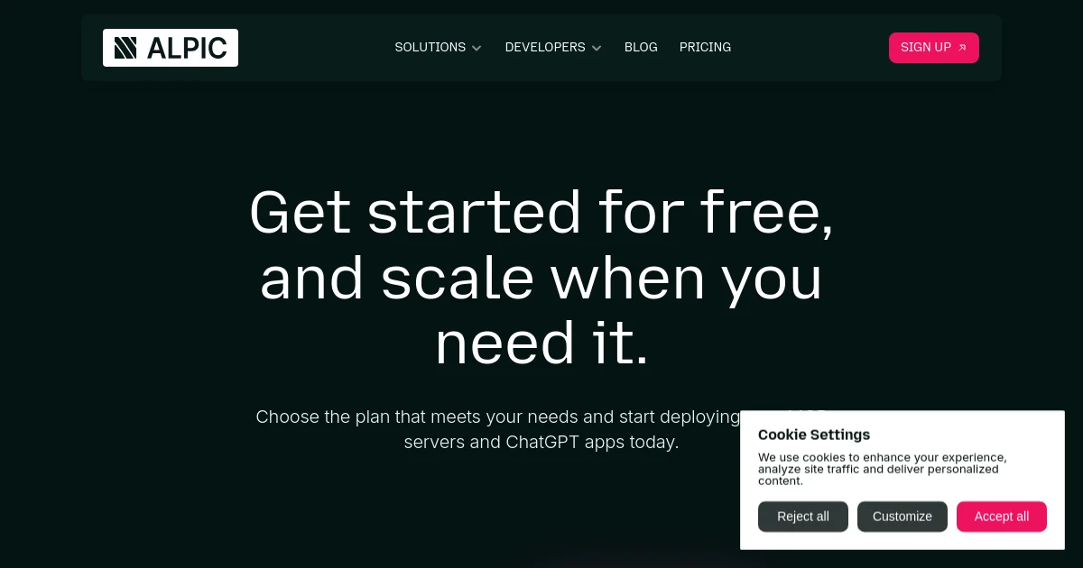Alpic pricing page