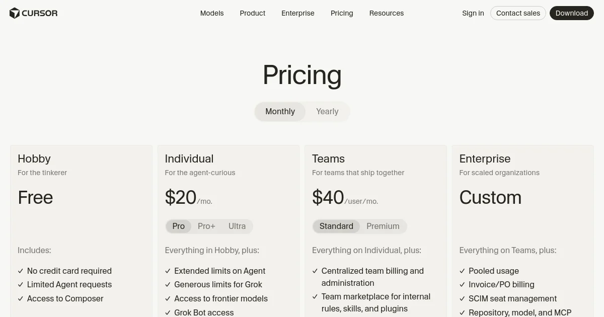 Anysphere, Inc. pricing page