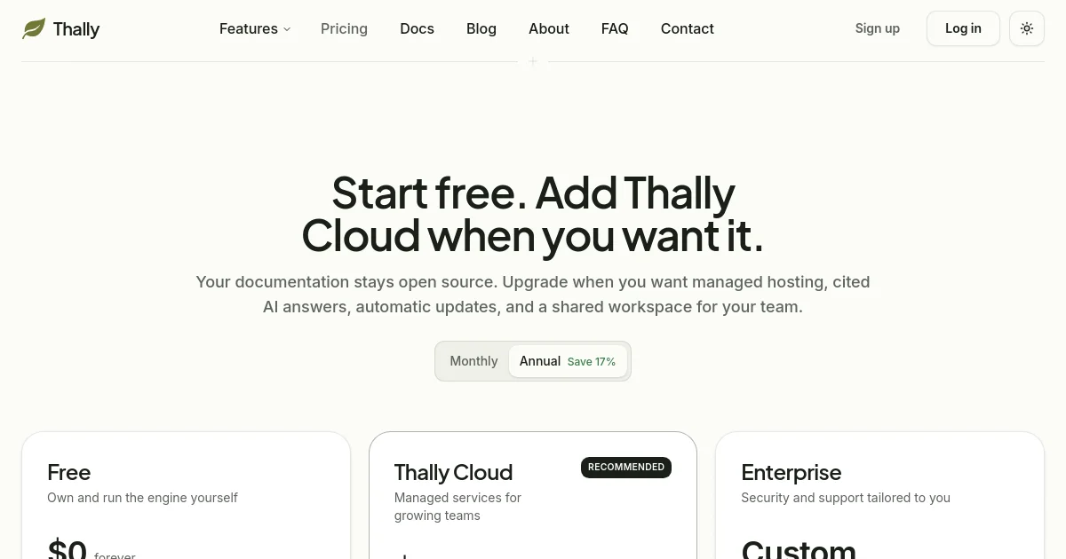 Thally pricing page