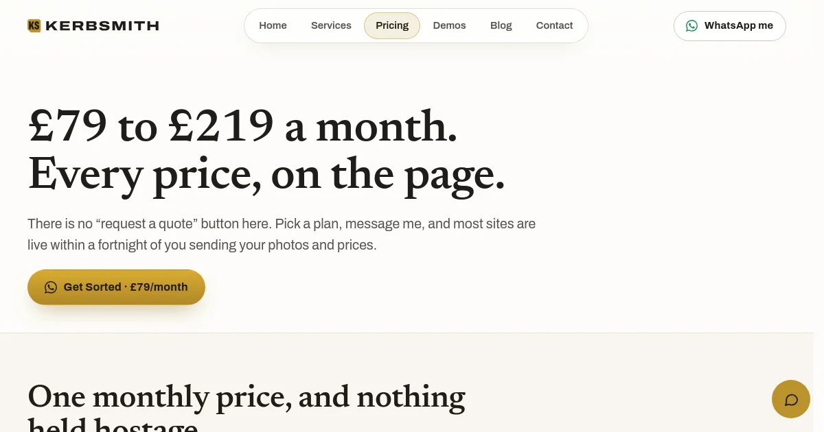 Kerbsmith pricing page
