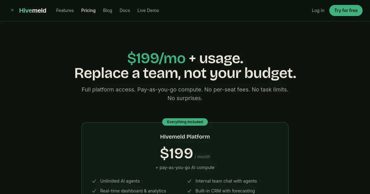 Hivemeld pricing page