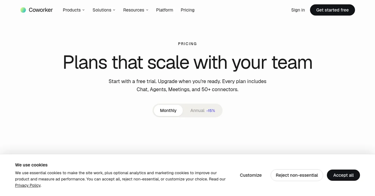Coworker.ai pricing page