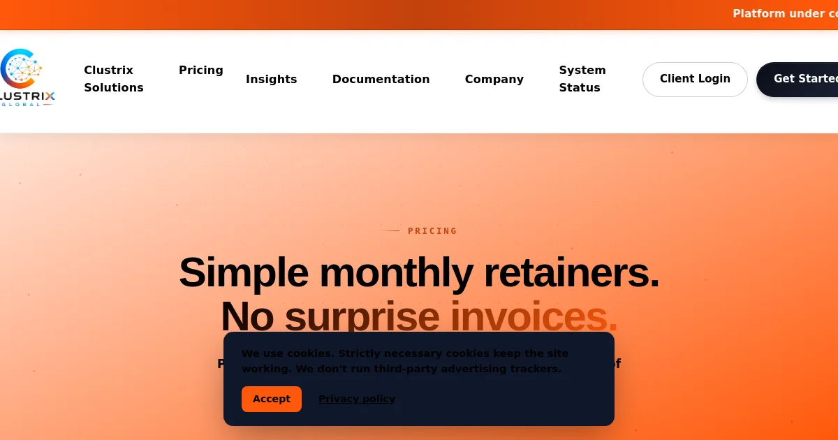 Clustrix Global pricing page