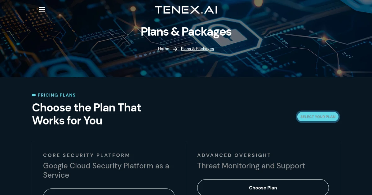Tenex pricing page