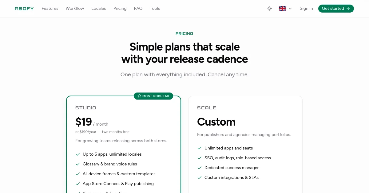 Asofy pricing page