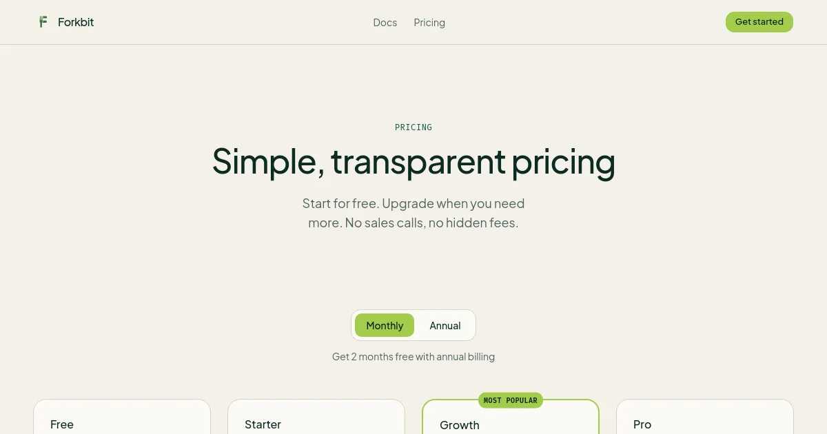 Forkbit pricing page