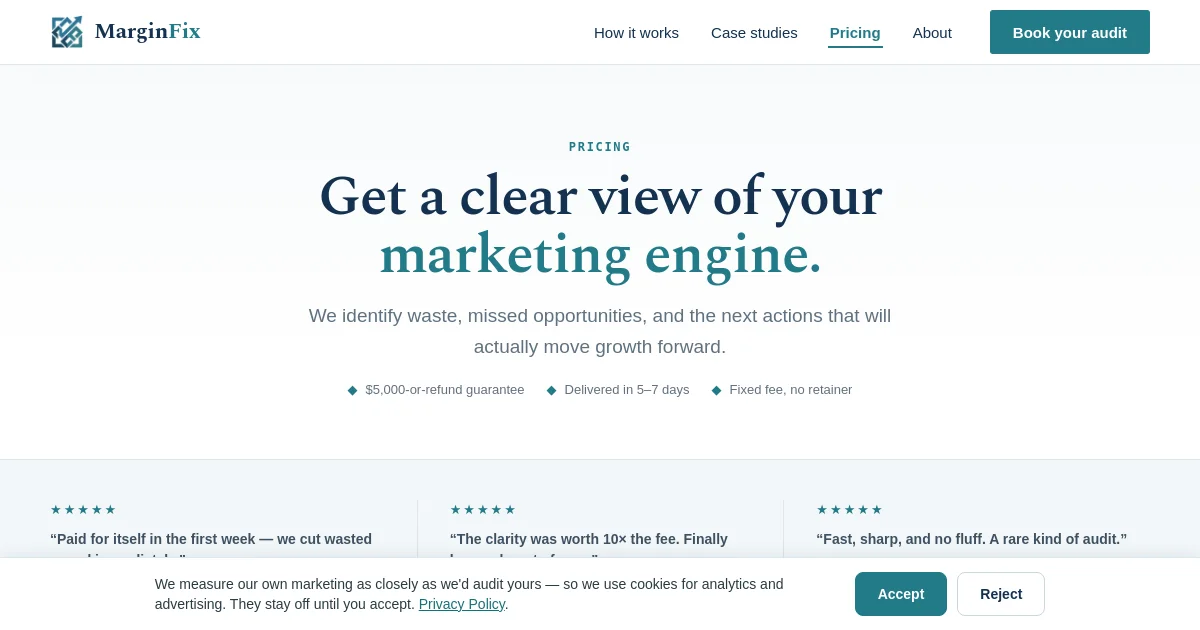 Marginfix pricing page
