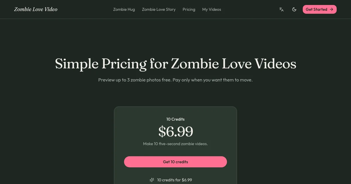 Zombie Love Video pricing page