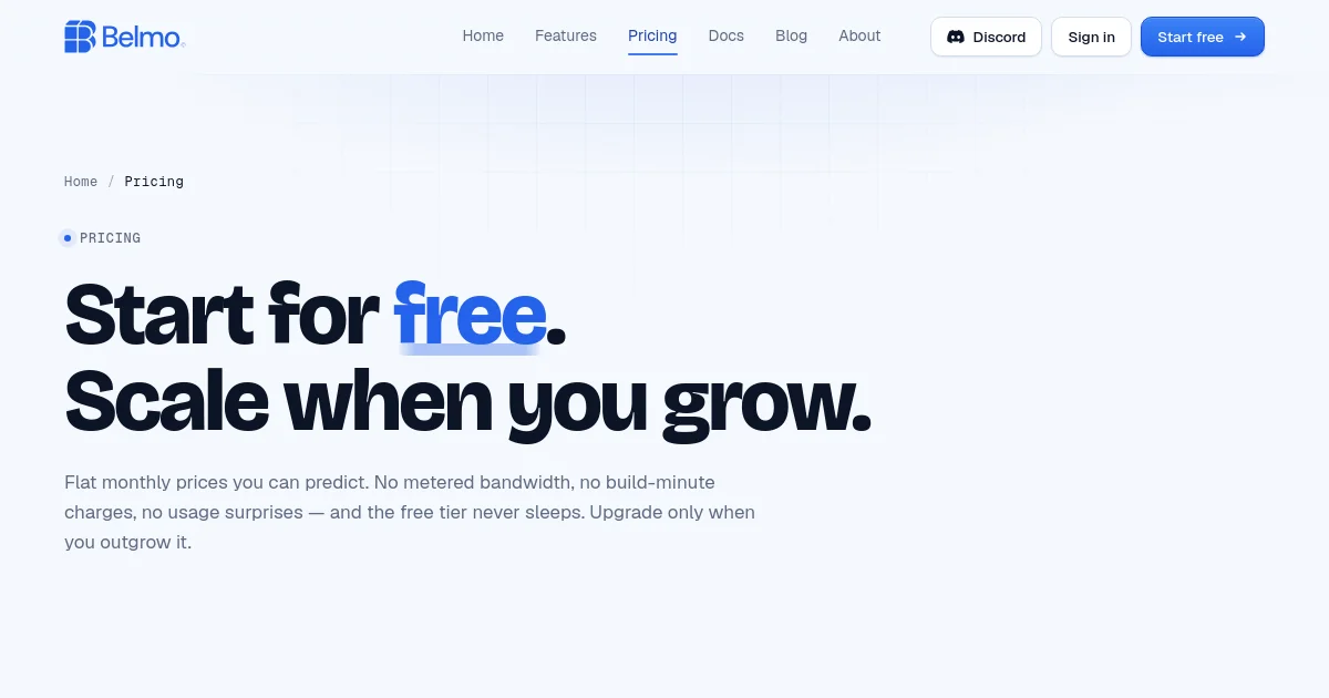 Belmo pricing page