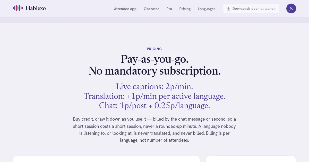 Hablexo pricing page