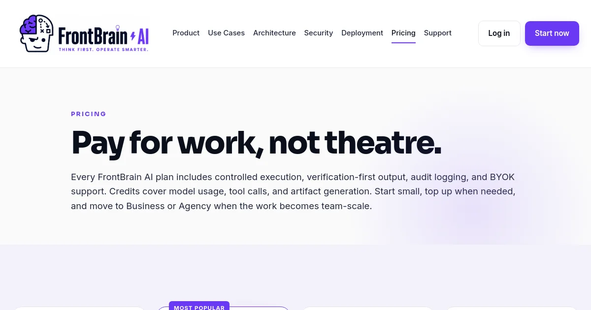 Frontbrain AI pricing page