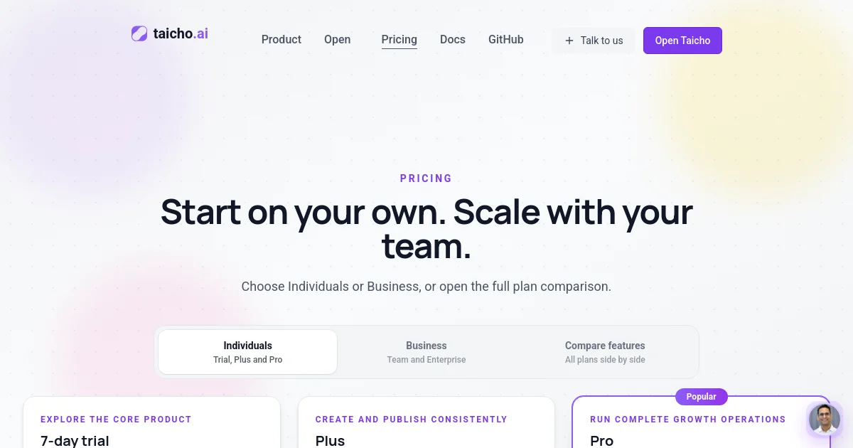 Taicho pricing page