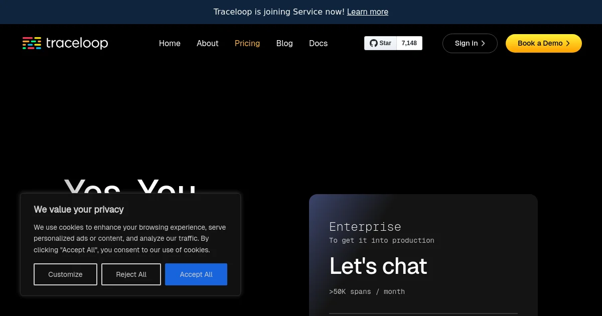 Traceloop pricing page