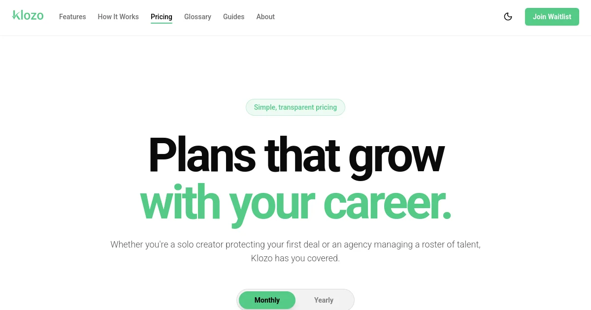 Klozo pricing page